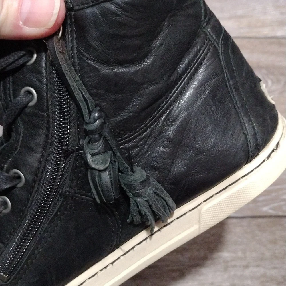 UGG womens black leather zip or lace high top sneakers. Size 8